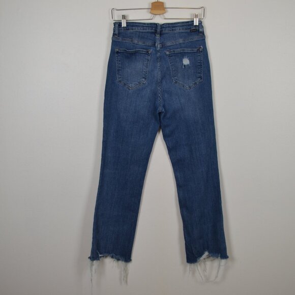 Risen Jeans Womens 11/30 Blue Distressed Frayed Hem High Rise Straight Leg Blue - Picture 4 of 9